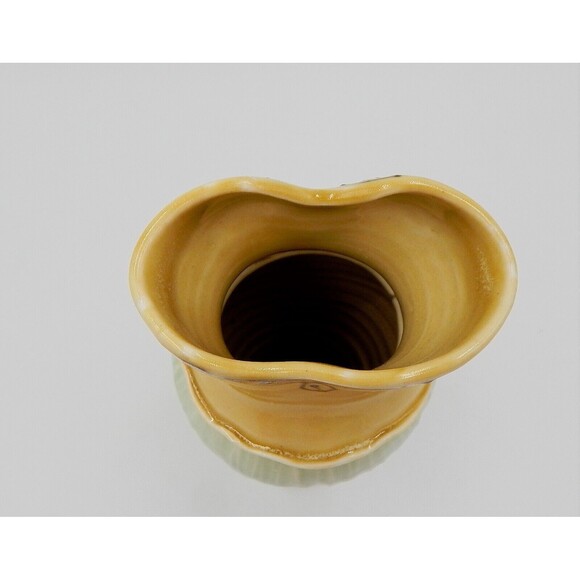 Art Pottery Bustier Top Vase Figure Beige Green 7.75 Inches Tall Signed - Picture 5 of 6